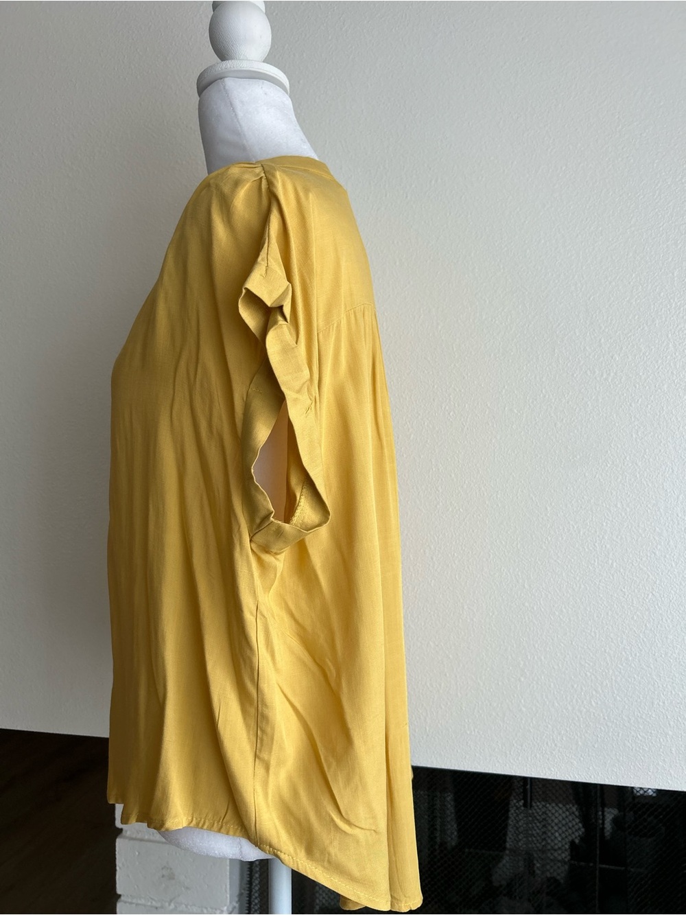 Short-Sleeve Button Front Top in Mustard Yellow - Picture 3 of 7